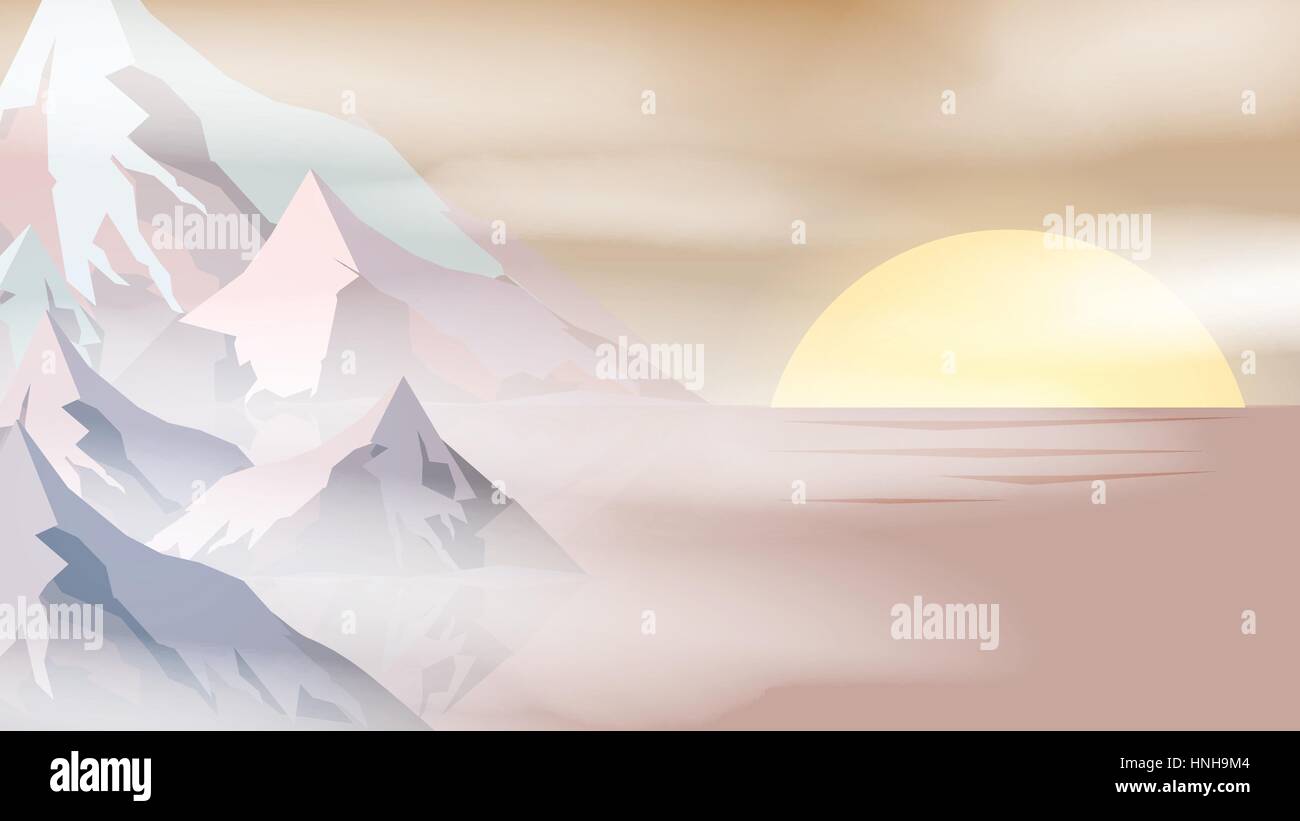 Minimale abstrakte Klippen in der Nähe von Meer Sonnenuntergang Szene - Vektor-Illustration Stock Vektor