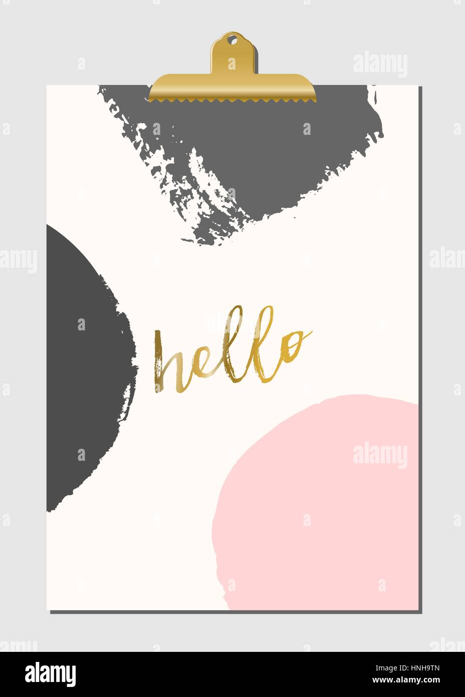 Moderne und stilvolle Plakatgestaltung mit goldenen Clip. Die Hand gezogene Pinselstriche in Pastell rosa und grau mit Text in Golden auf cremefarbenen Hintergrund. Stock Vektor