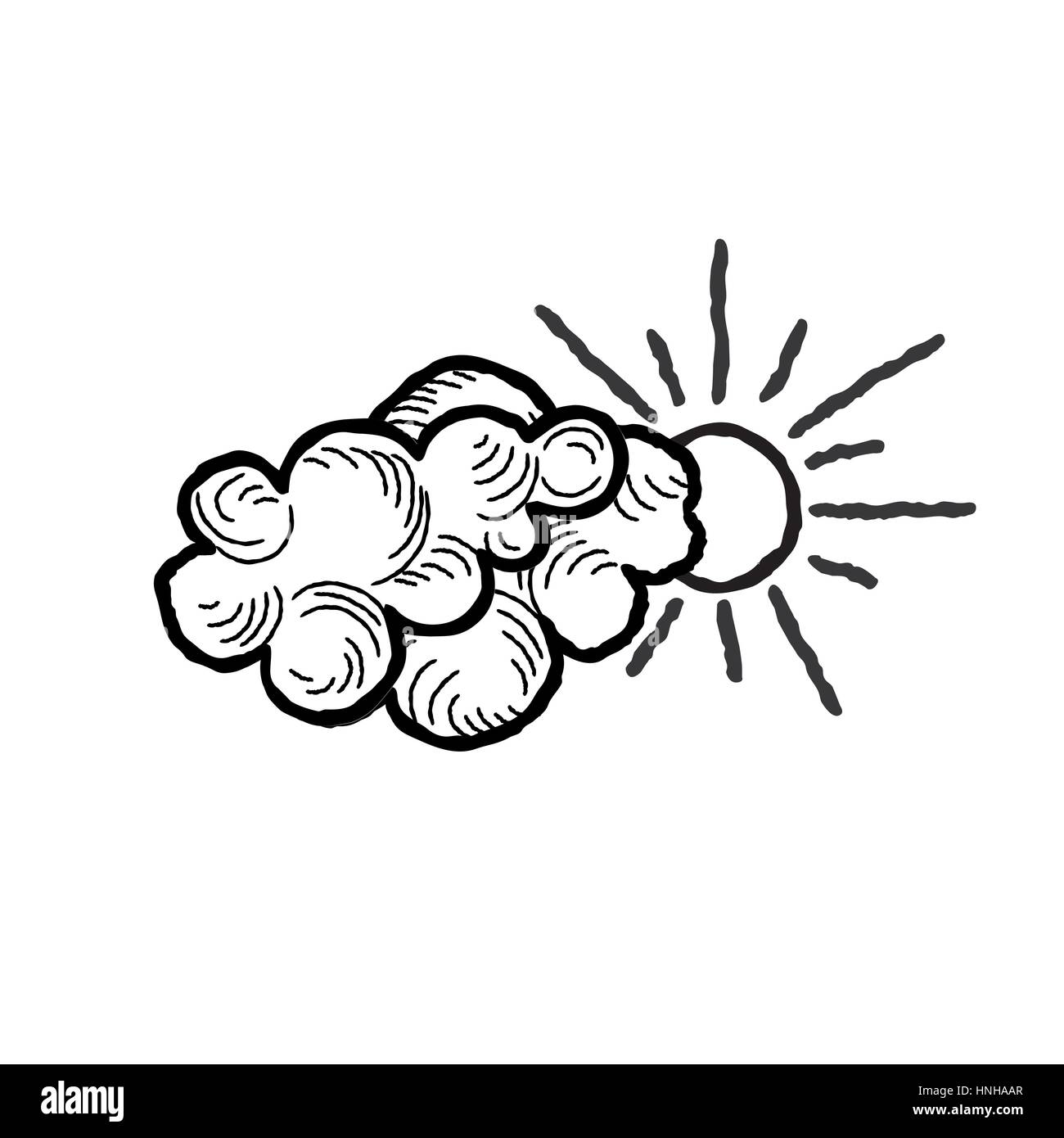 Sonne mit Wolken Symbol. doodle Line Art Wetter zeichen Abbildung Stock Vektor