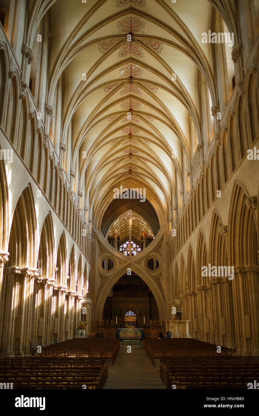 Innenansicht der Wells Cathedral Kirche des Hl. Andreas Stockfoto