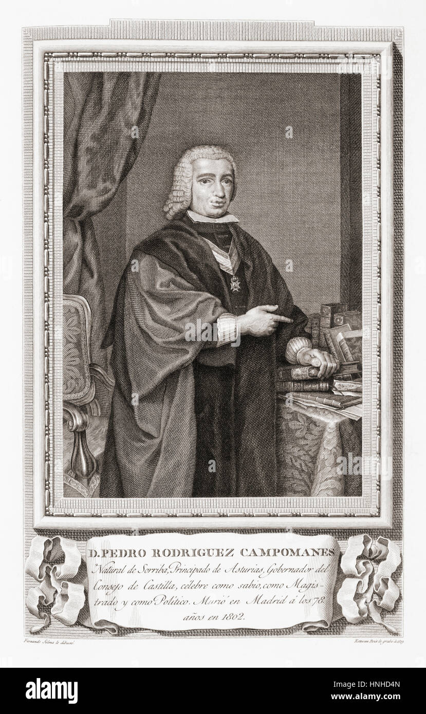 Pedro Rodríguez, Conde de Campomanes, 1723 – 1802.  Spanischer Staatsmann, Ökonom und Schriftsteller.  Nach einer Radierung in Retratos de Los Españoles Ilustres veröffentlicht Madrid, 1791 Stockfoto