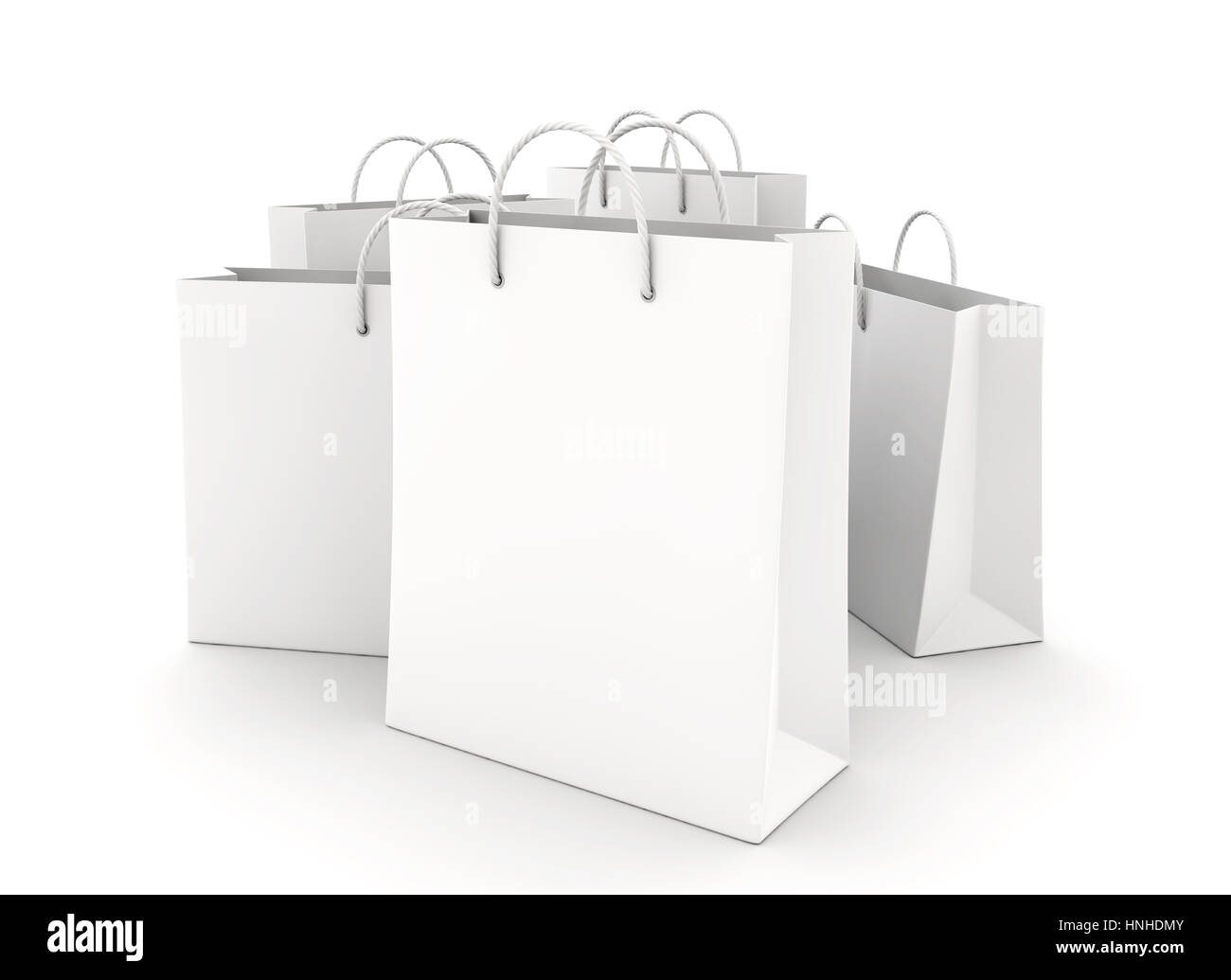 Leere Einkaufstüten auf weiß für Werbung und branding. 3D illustration Stockfoto