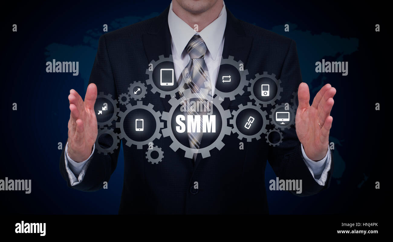 SMM Social Media Marketing-Werbung Online-Business-Konzept. Stockfoto