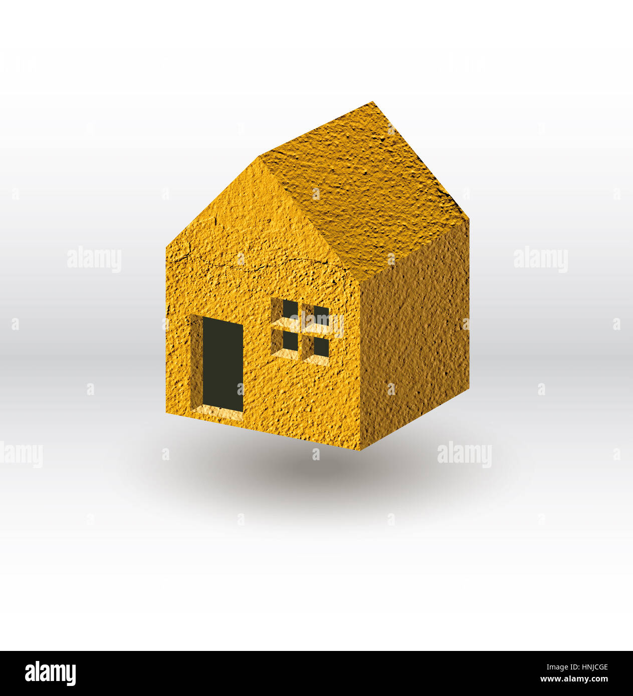 Nach Hause 3D-Symbol gelb Pflaster Stockfoto