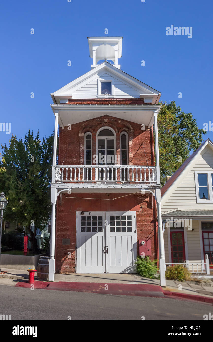 Historische Feuerwache Nevada City, Kalifornien und Umgebung: Stockfoto