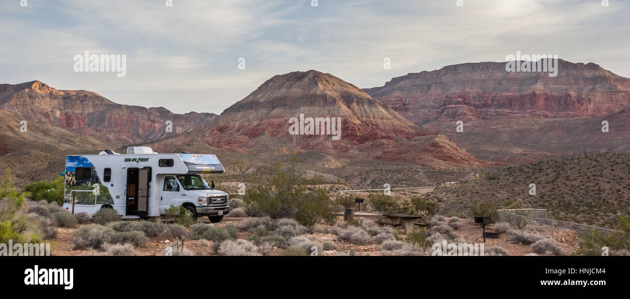 Wohnmobil auf dem Campingplatz Virgin River Canyon in Utah, USA Stockfoto