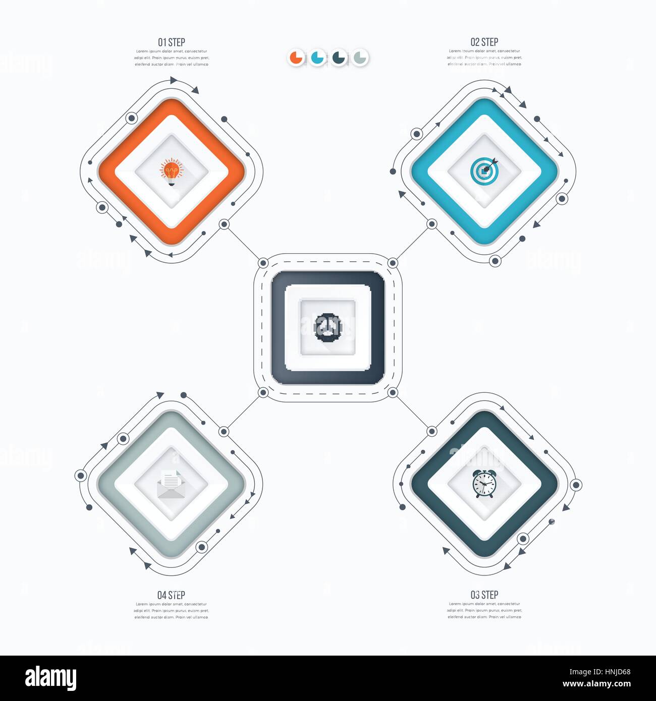Infografiken vier Vorlagenoptionen mit Quadrat. Eignet sich für Workflow-Layout, Grafik, Optionen, Optionen, Webdesign, Präsentationen zu verstärken Stock Vektor
