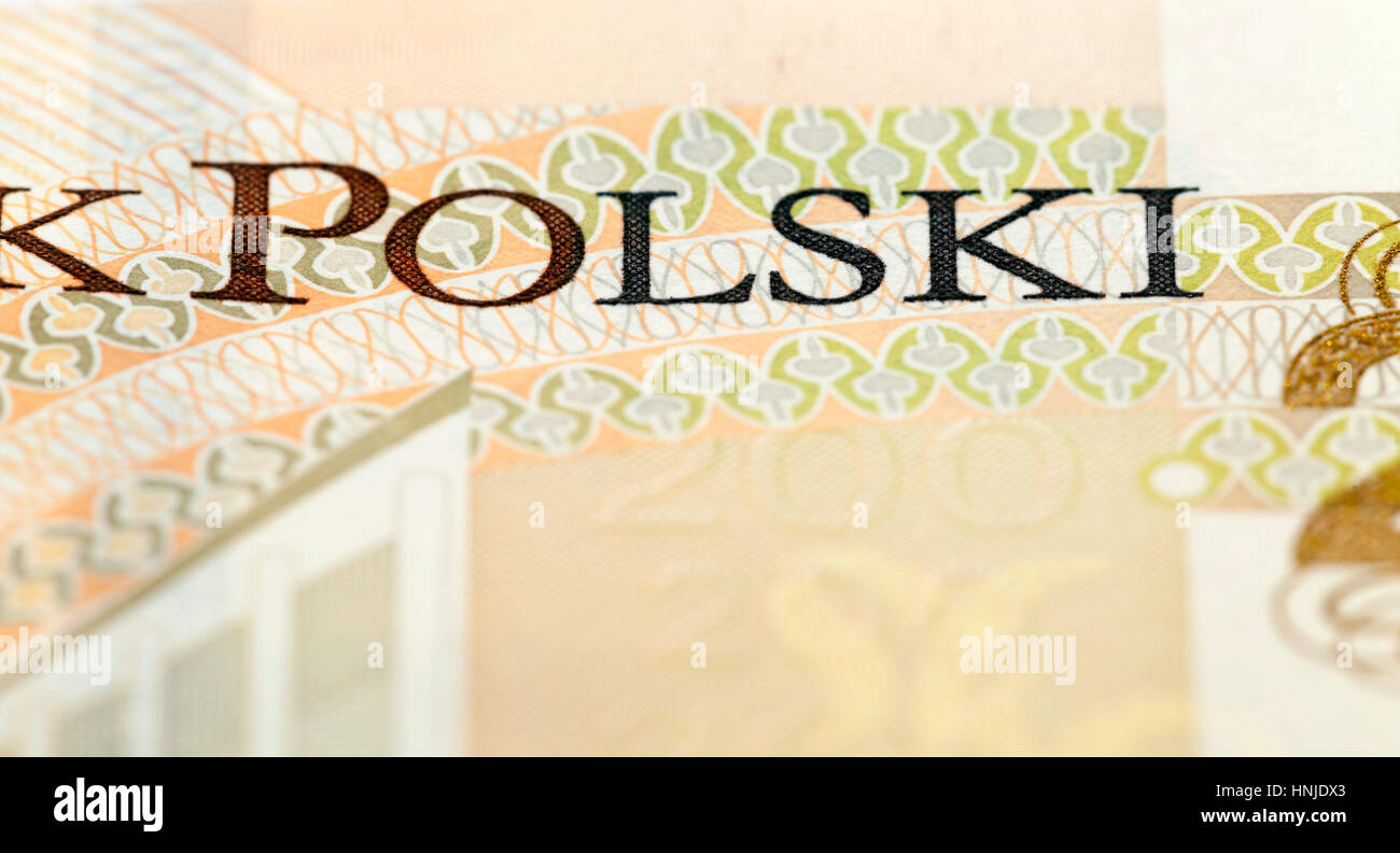 fotografiert von Close-up Rechnung kostet zweihundert polnischer zloty Stockfoto