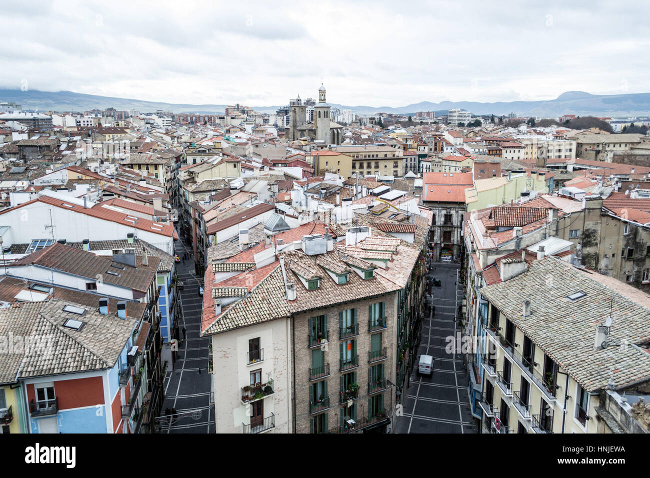 Die Bell Tower Pamplonas Kathedrale bietet eine fantastische Aussicht auf die Altstadt Stockfoto