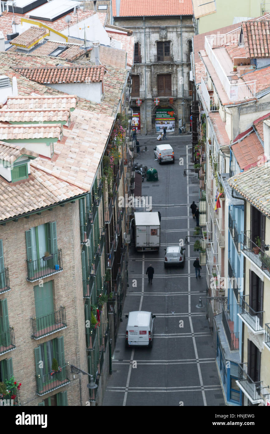 Die Bell Tower Pamplonas Kathedrale bietet eine fantastische Aussicht auf die Altstadt Stockfoto