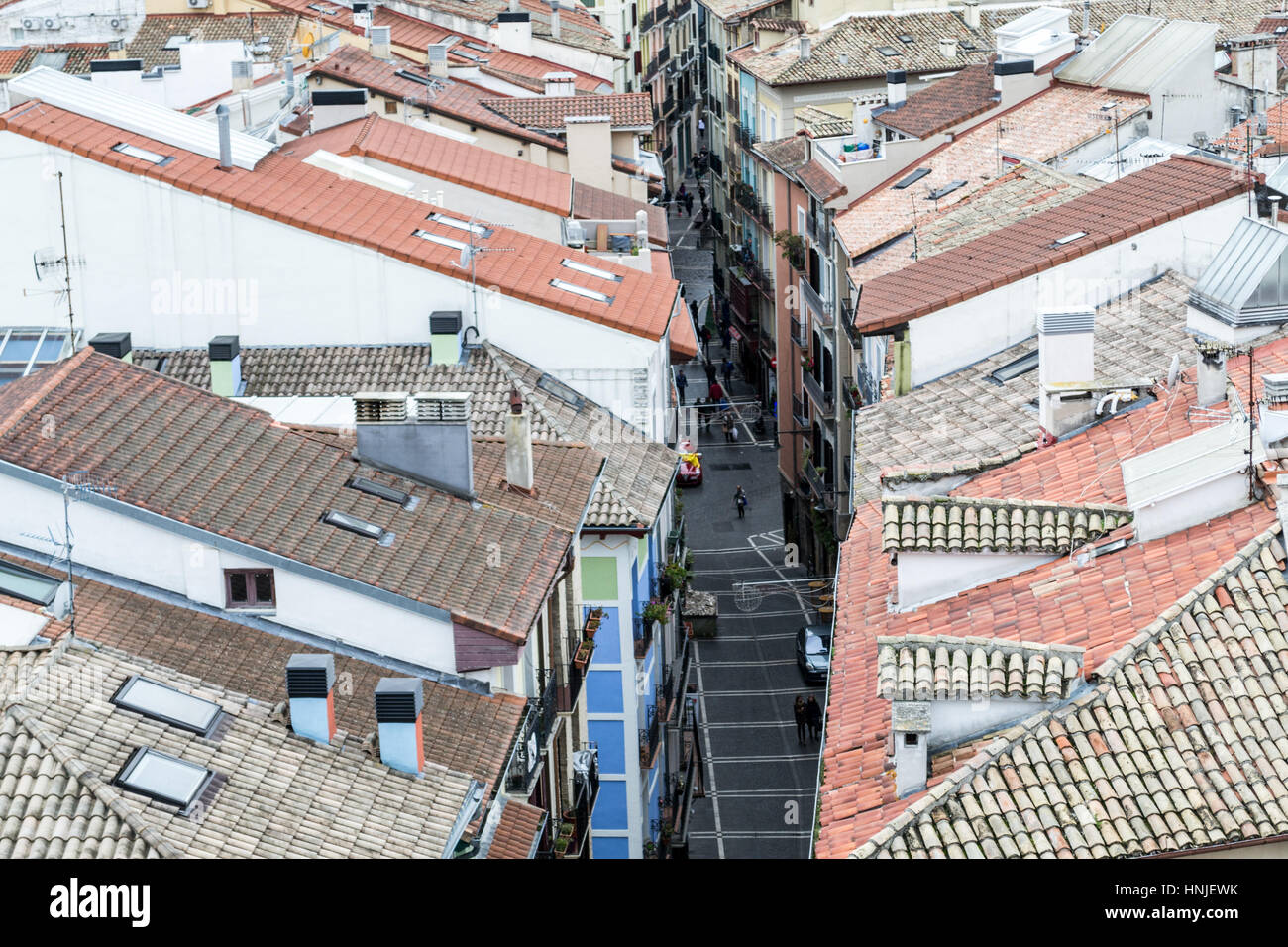 Die Bell Tower Pamplonas Kathedrale bietet eine fantastische Aussicht auf die Altstadt Stockfoto