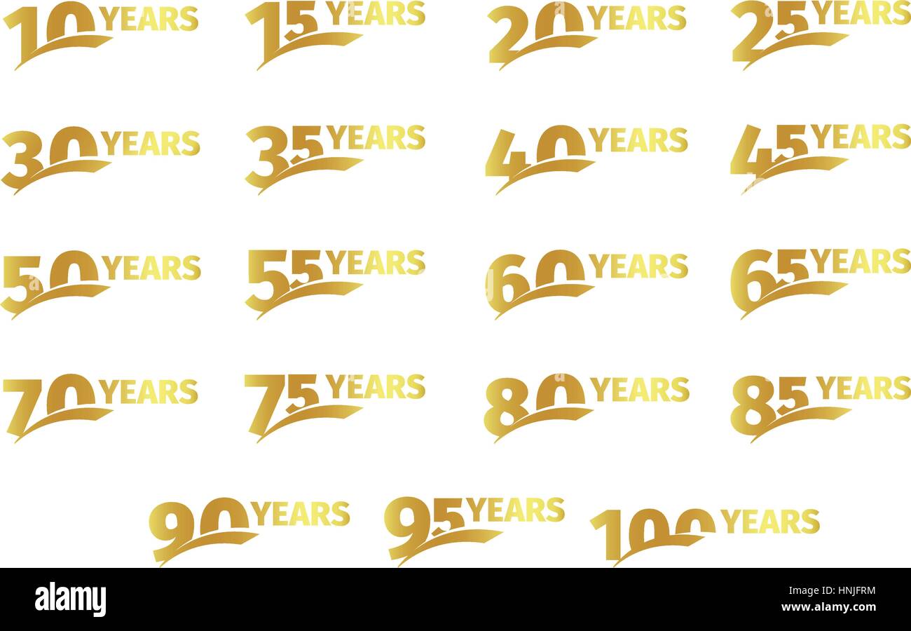Isolierte goldener Farbe Zahlen mit Wort Jahre Symbolsammlung auf weißem Hintergrund, Geburtstag Geburtstag Grußkarte Elemente gesetzt Vektor illustratio Stock Vektor