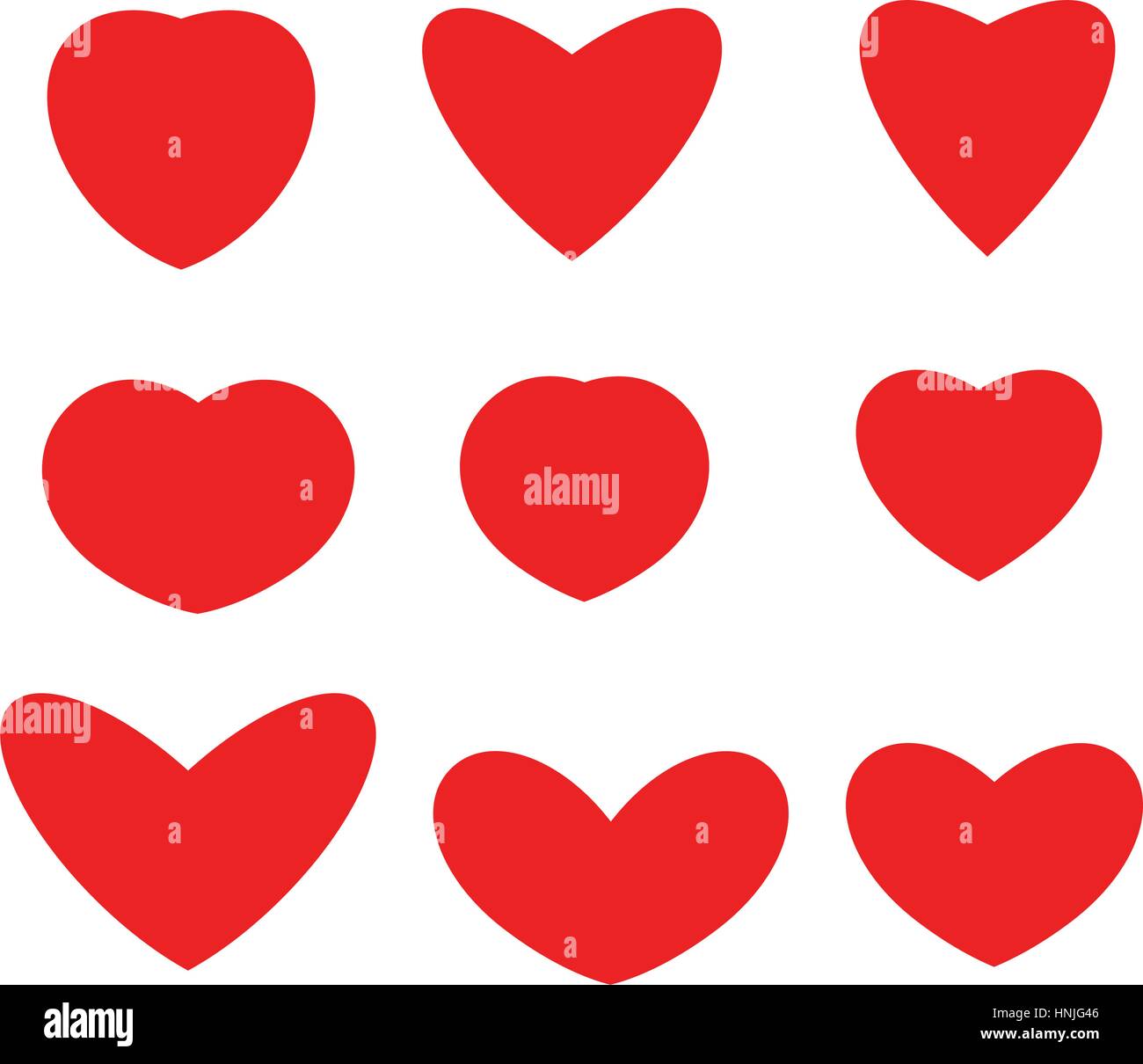 Isolierte Abstrakt rot Farbe Herzen in verschiedenen Formen Logos Sammlung, Liebe Symbole Set Vektor-Illustration. Stock Vektor