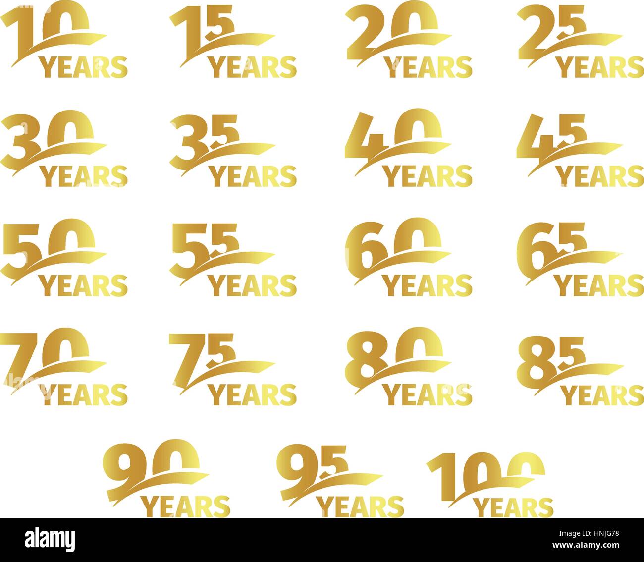 Isolierte goldener Farbe Zahlen mit Wort Jahre Symbolsammlung auf weißem Hintergrund, Geburtstag Geburtstag Grußkarte Elemente legen Sie Vektor-Illustration. Stock Vektor