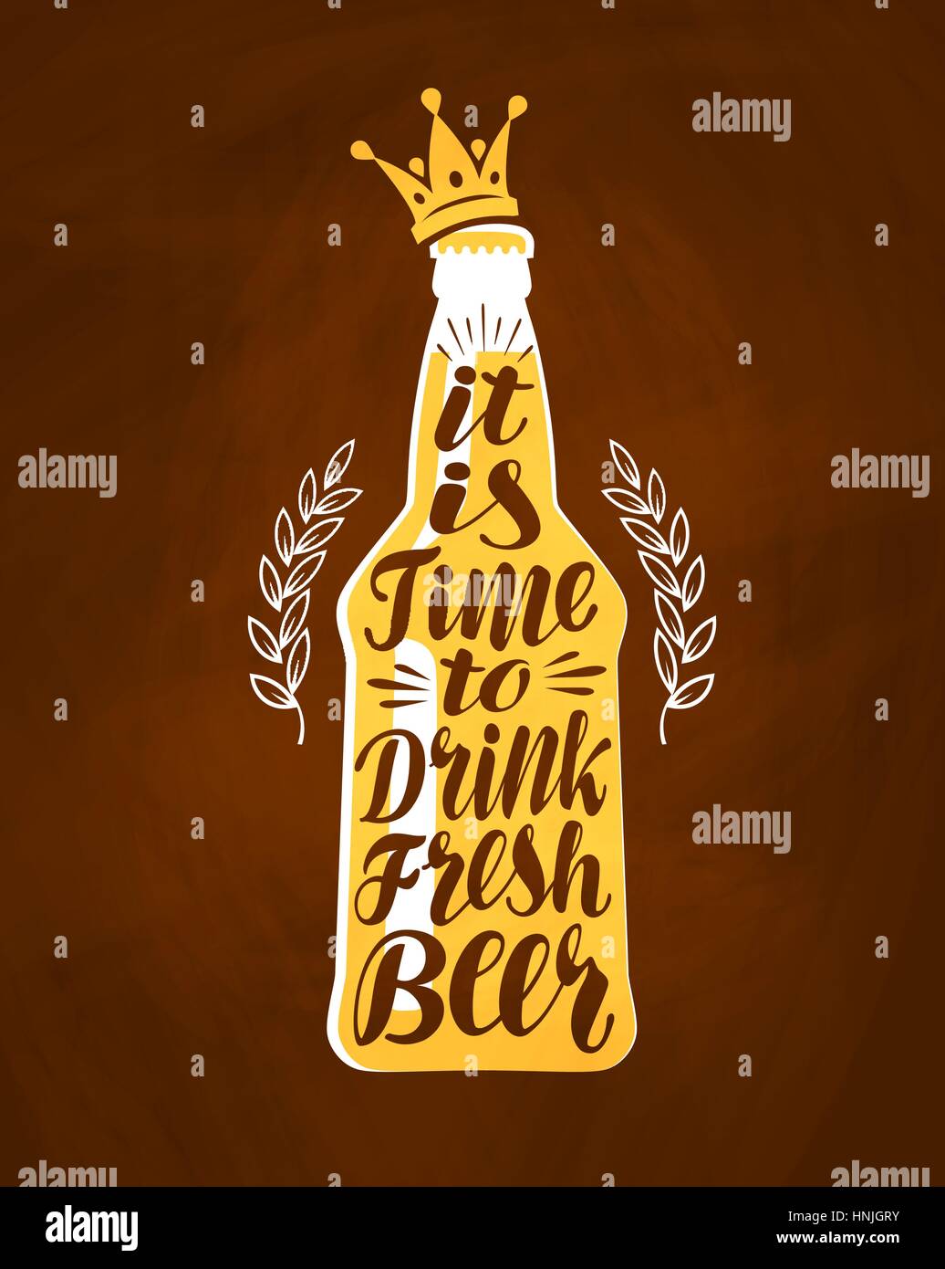 Eine Flasche Bier mit handgezeichneten Schriftzug. Jahrgang für bar-Menü zeichnen. Vektor-illustration Stock Vektor