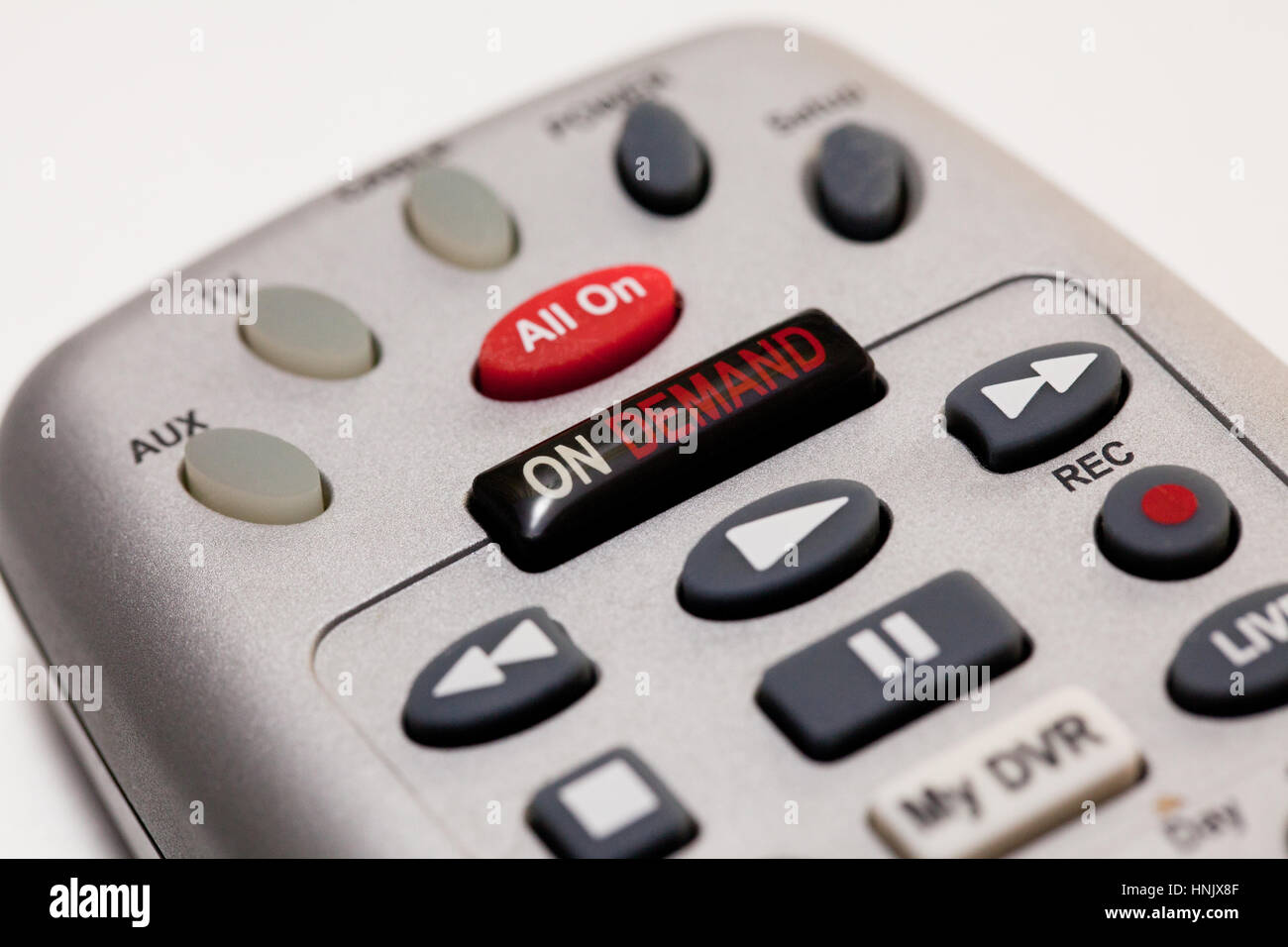 Auf Nachfrage auf Kabel-TV remote Closeup - USA Stockfoto