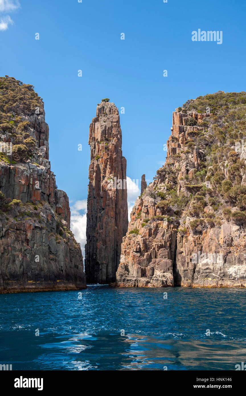 Dramatische dolerit Spalten bekannt als den Leuchter auf der Tasman Halbinsel in Tasmanien. Stockfoto