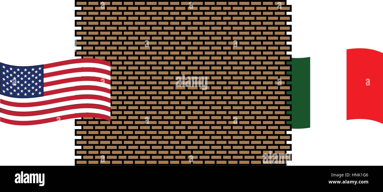 Symbolische Mauer zwischen USA und Mexiko, Illustration Konzeption Stock Vektor