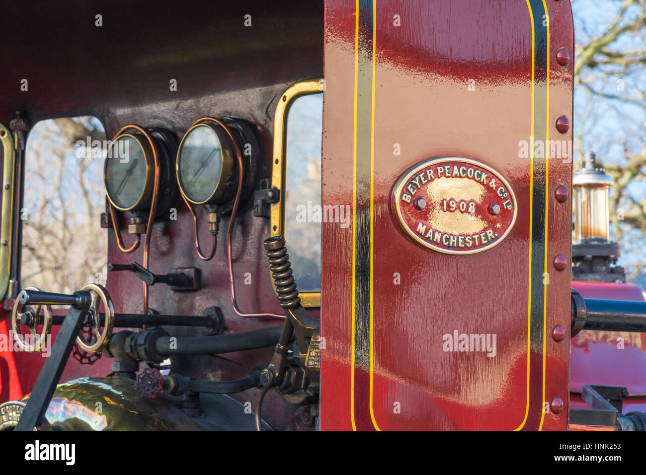 Dampf Lok Kabine Detail, Isle Of Man Steam Railway. Stockfoto