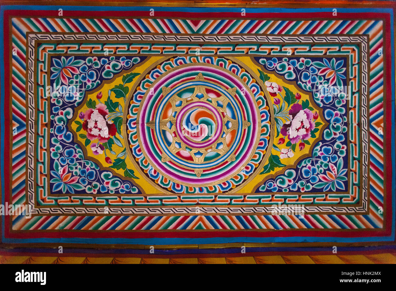 Malereien im Inneren Tagong Kloster in der tibetischen Hochebene Region in Sichuan, China. Stockfoto