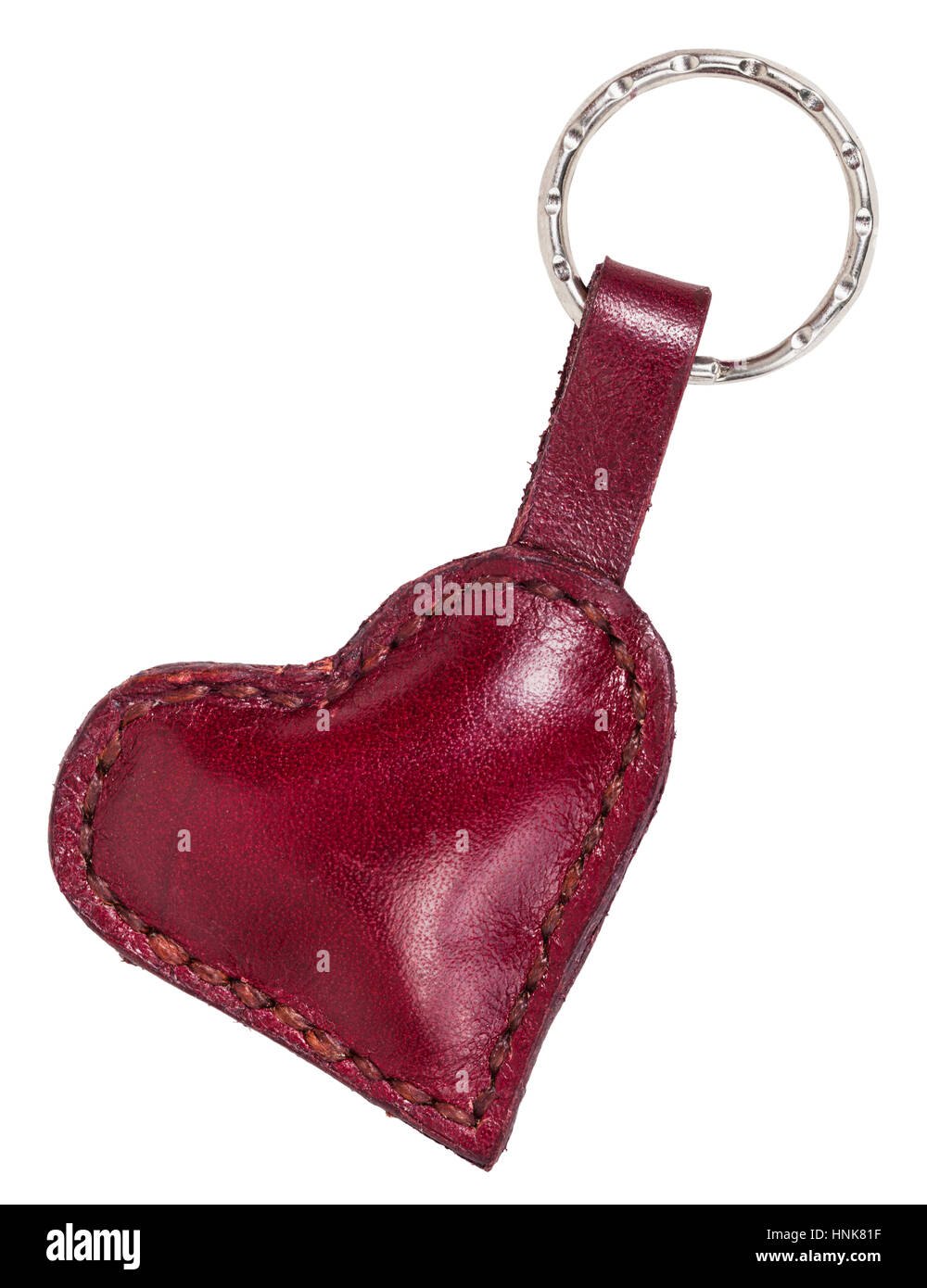 rotem Leder Herz Form Schmuckstück isoliert auf weißem Hintergrund Stockfoto