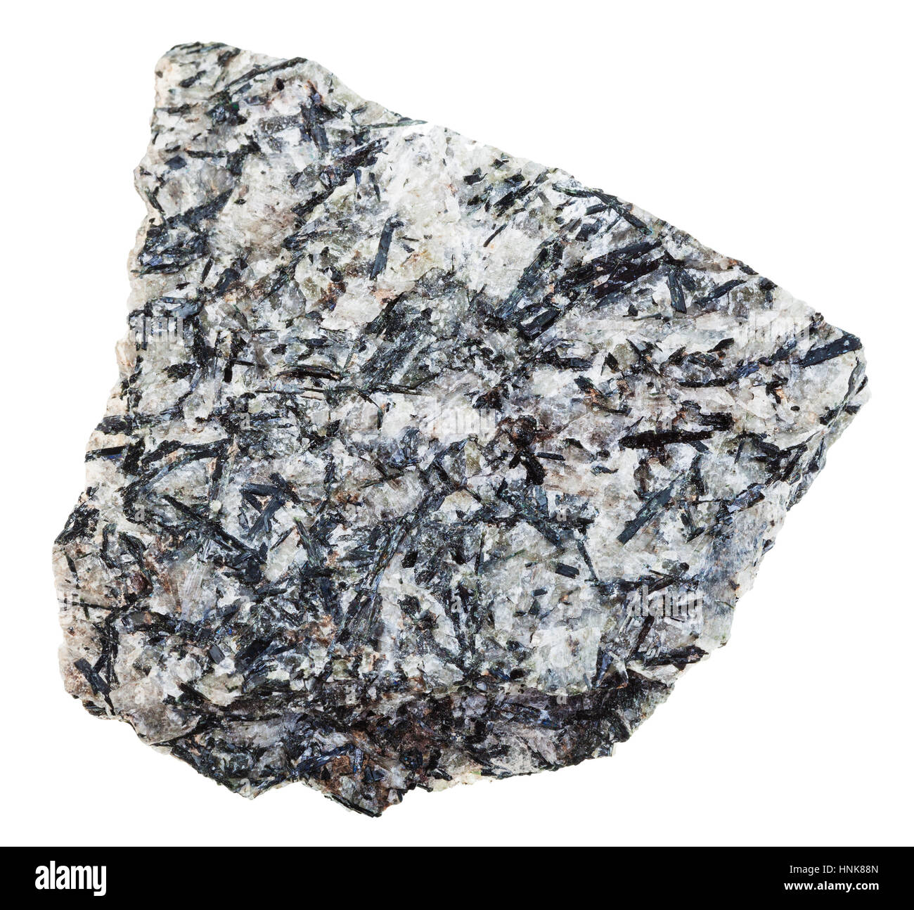 Makro-Aufnahmen der geologischen Sammlung Mineral - Probe des Lujaurite (Lujavrite, Nepheline Syenit) Rock isoliert auf weißem Hintergrund Stockfoto