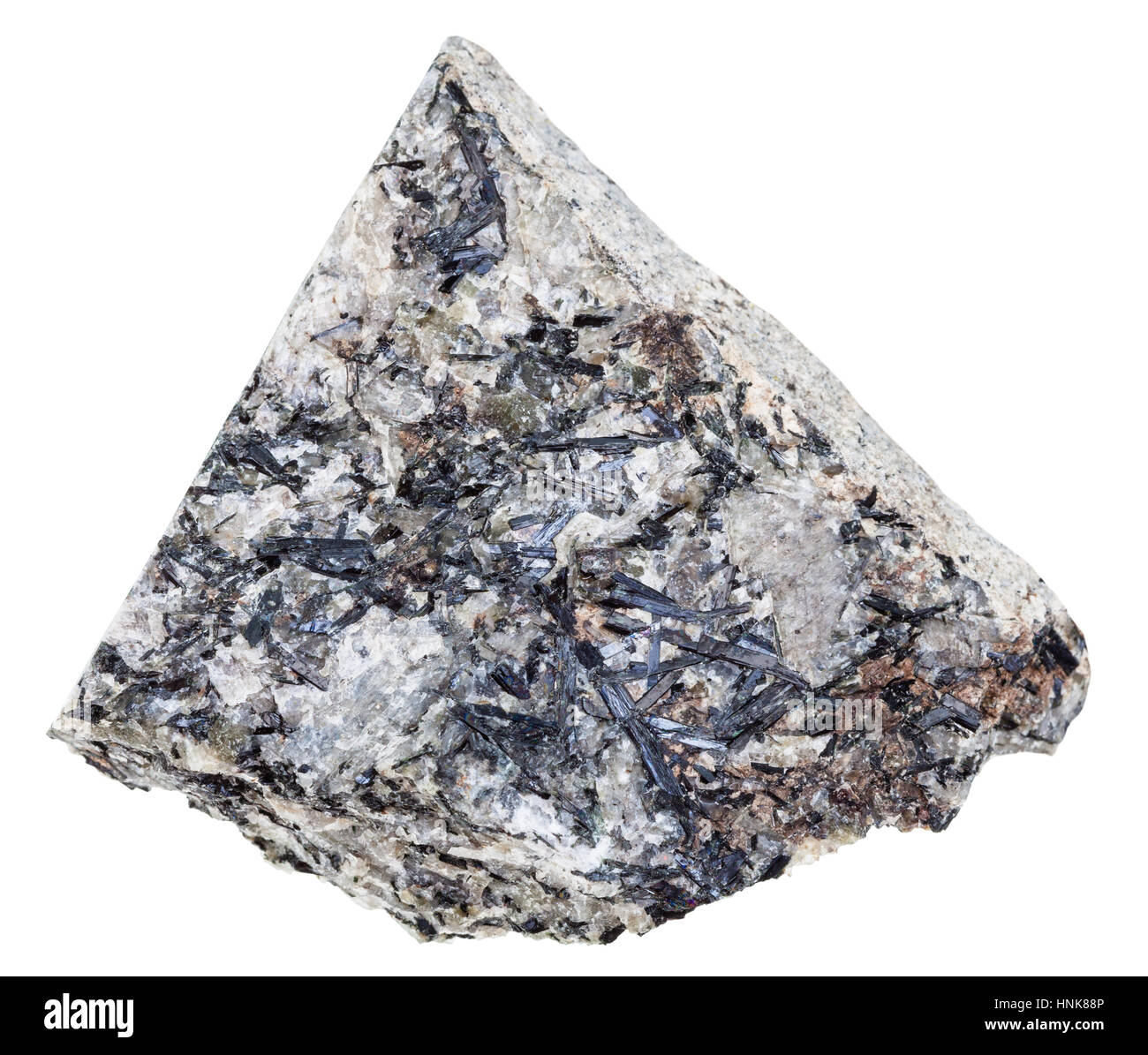 Makro-Aufnahmen der geologischen Sammlung Mineral - Lujaurite (Lujavrite, Nepheline Syenit) Felsblock isoliert auf weißem Hintergrund Stockfoto