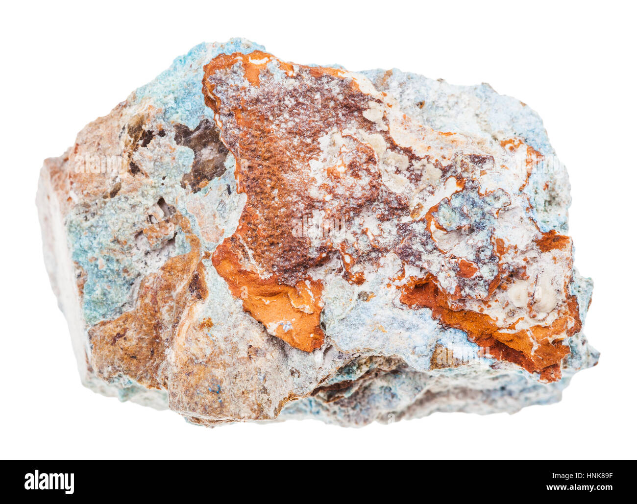 Makro-Aufnahmen der geologischen Sammlung Mineral - Präparat aus Scorodite Stein (Arsen Erz) isoliert auf weißem Hintergrund Stockfoto