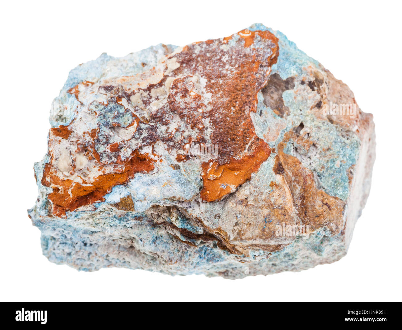 Makro-Aufnahmen der geologischen Sammlung Mineral - Stück Scorodite Stein (Arsen Erz) isoliert auf weißem Hintergrund Stockfoto