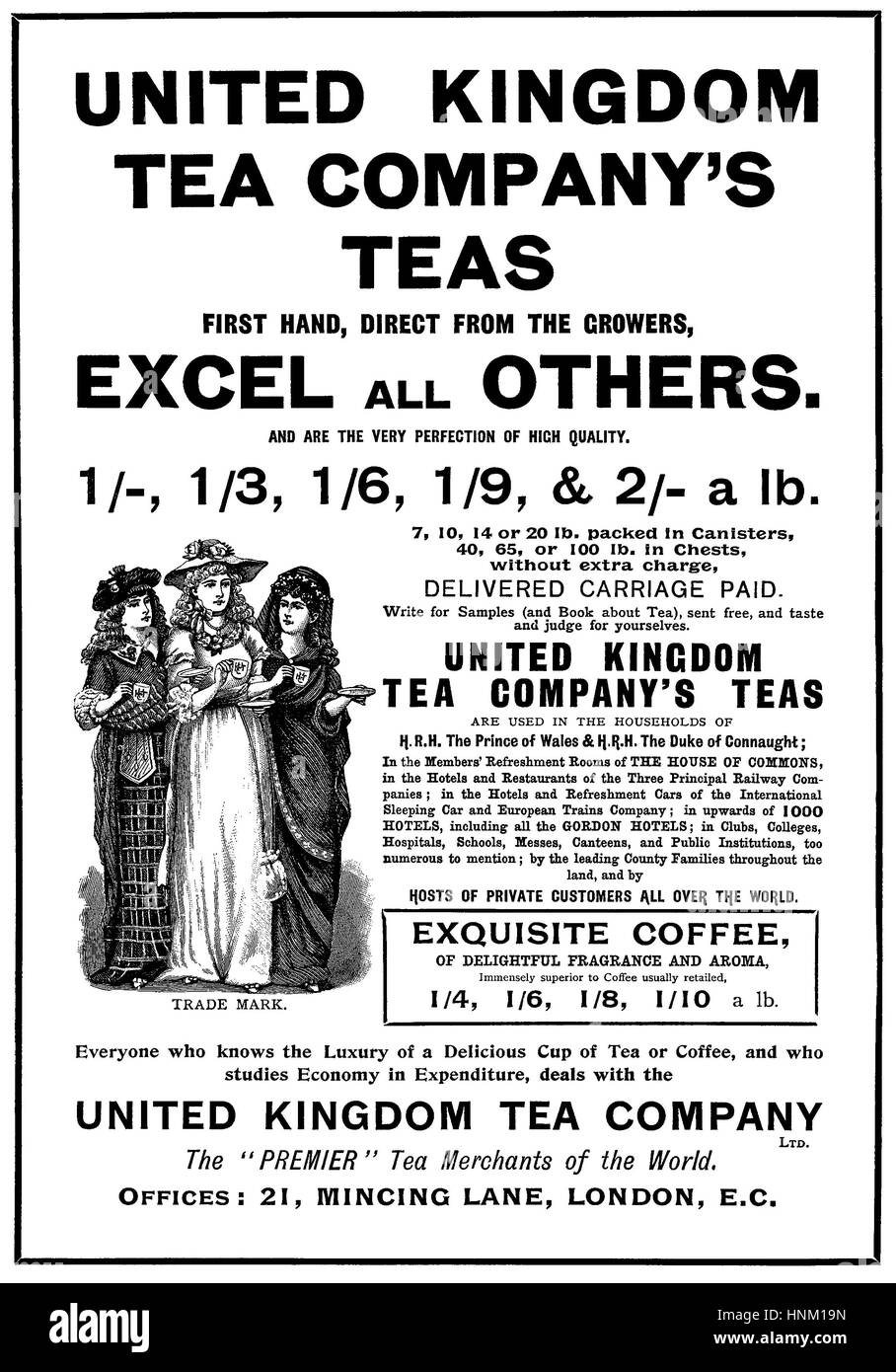 1895 britischer Werbung für das Vereinigte Königreich Tea Company Stockfoto