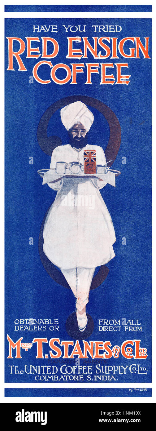 1922 indische Werbung für Red Ensign Kaffee Stockfoto