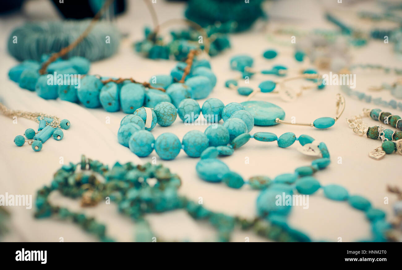 Türkis Perlen und Neckless detail Stockfoto