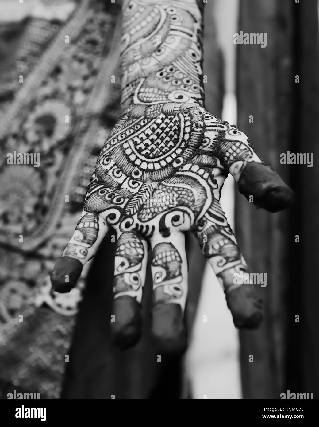 Henna auf die Hände von Frauen aus Indien Stockfoto