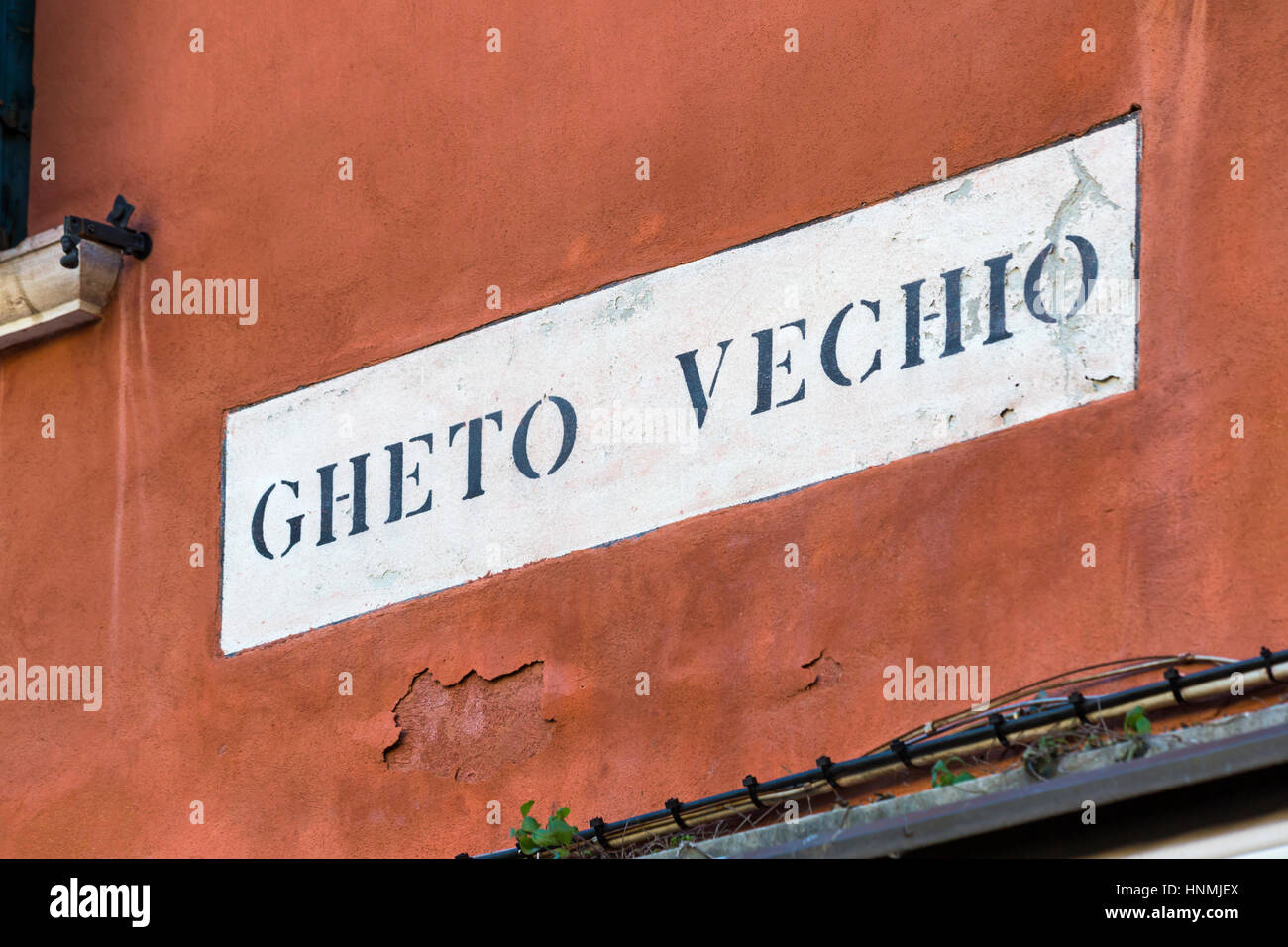 GhEtO Vechio Schild an Wand an das jüdische Ghetto Region Cannaregio in Venedig im Januar Stockfoto