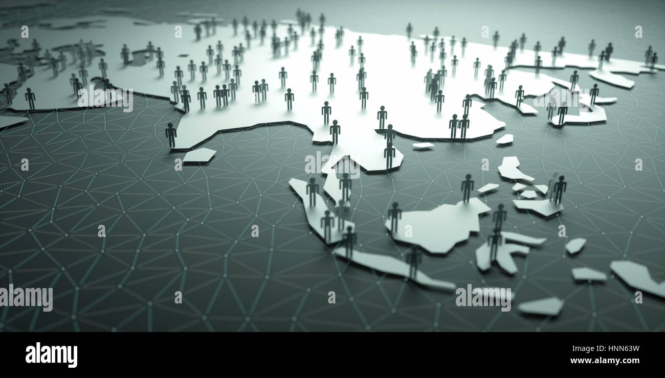 3D Darstellung der Menschen auf der Karte, Demografie des Landes darstellt. Stockfoto