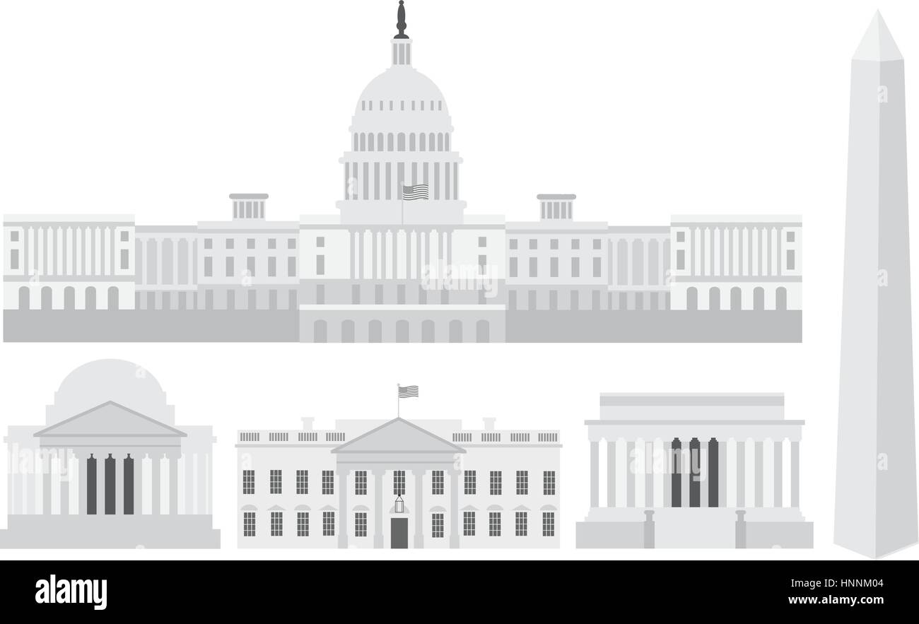Washington DC USA Capitol Baudenkmal Jefferson und Lincoln Memorial Illustration Stock Vektor