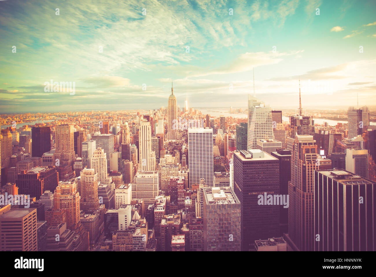 Vintage-Ton Blick auf New York City Skyline-Blick über Manhattan Stockfoto