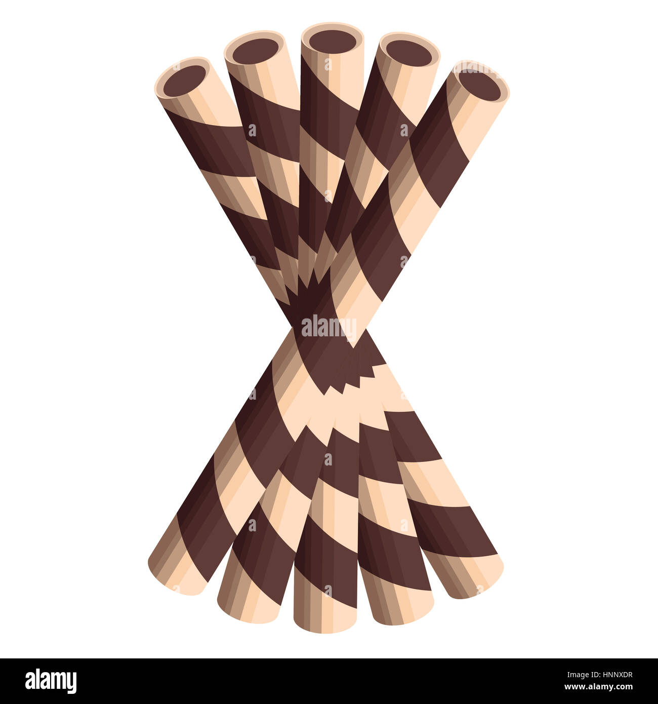 Schokolade Wafer Strohhalme im Cartoon-Stil auf weißem Hintergrund. Stockfoto