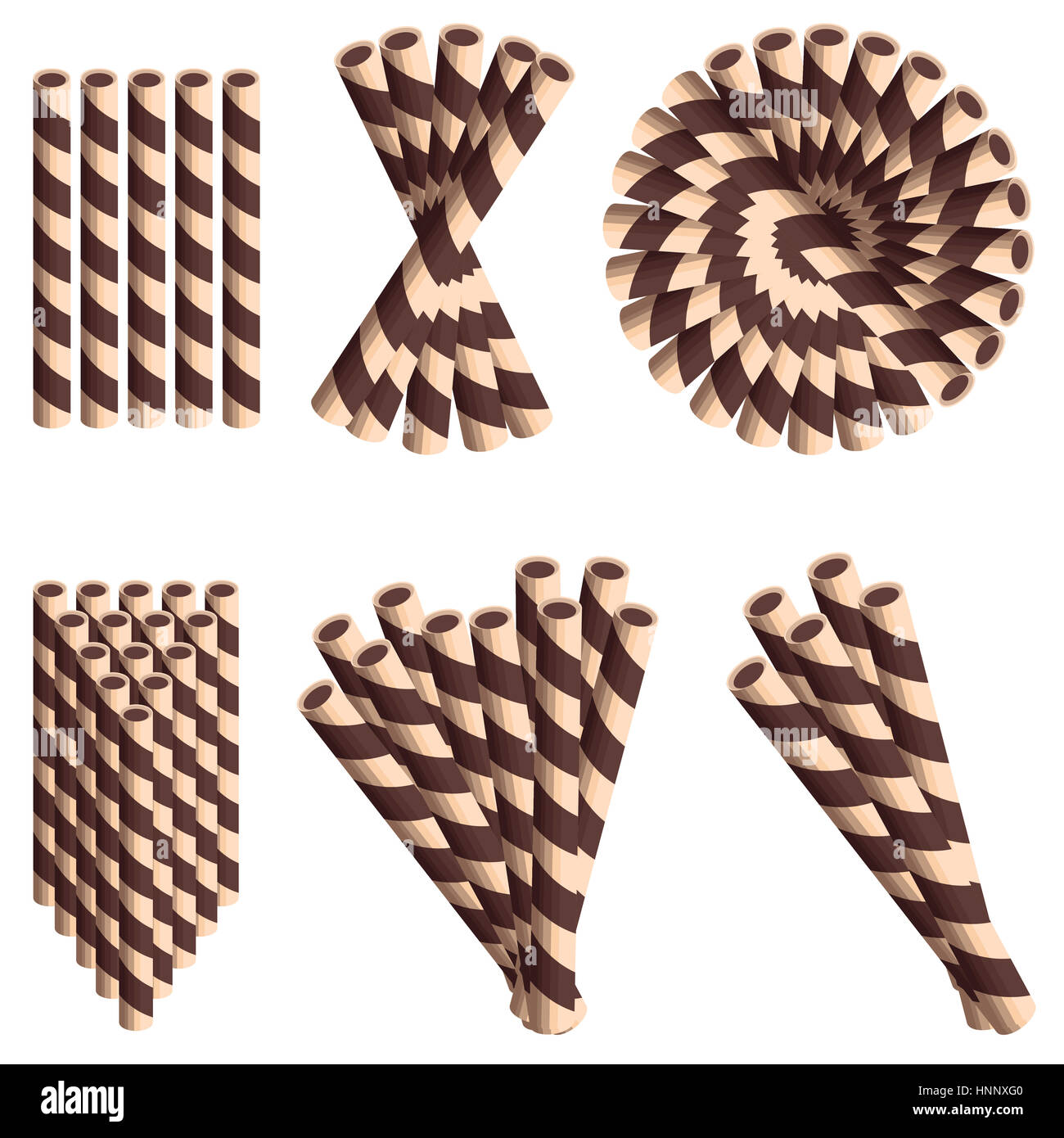 Schokolade Wafer im Cartoon-Stil festgelegt isolierten auf weißen Hintergrund. Stockfoto