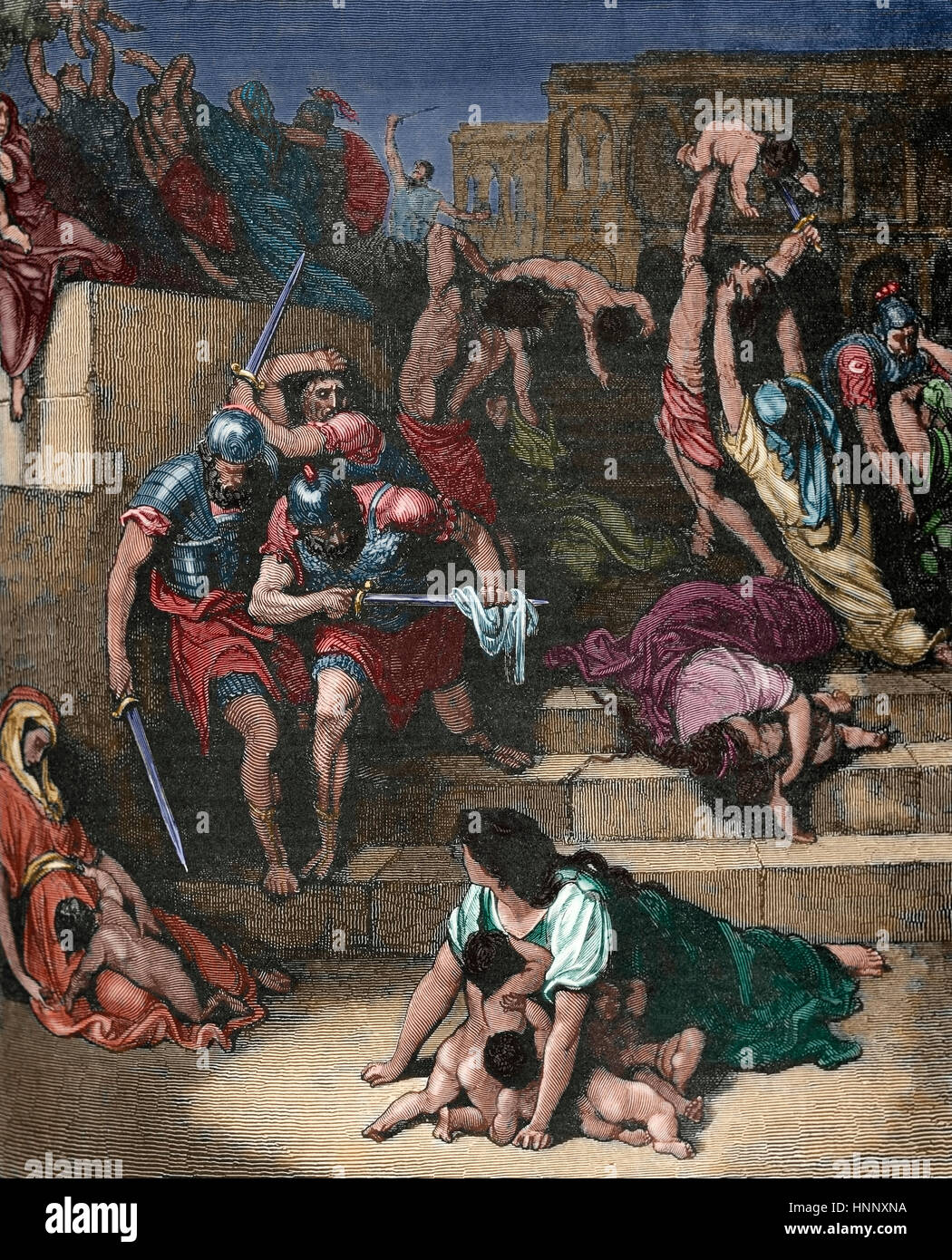 Massaker der unschuldigen Kinder. Illustration von Gustave Dore (1832-1883). Farbige Gravur. Stockfoto