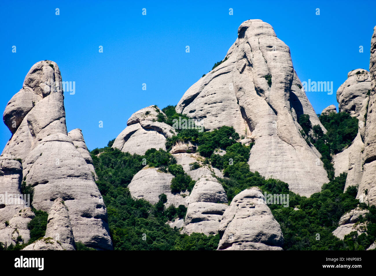 Zeigen Sie an die Spitze der Berg Montserrat in Spanien an. Stockfoto