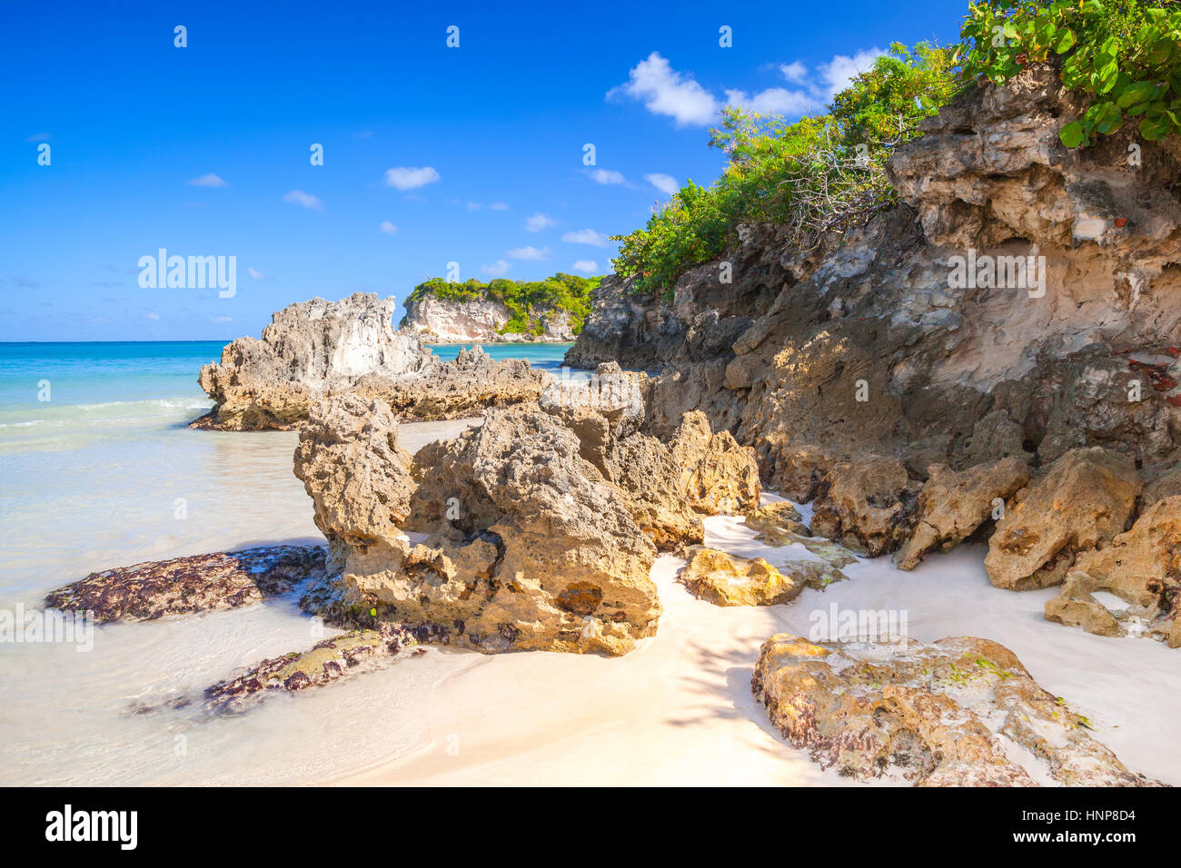 Coastal Steinen auf Macao Beach, touristische Resort der Insel Hispaniola Dominikanische Republik Stockfoto