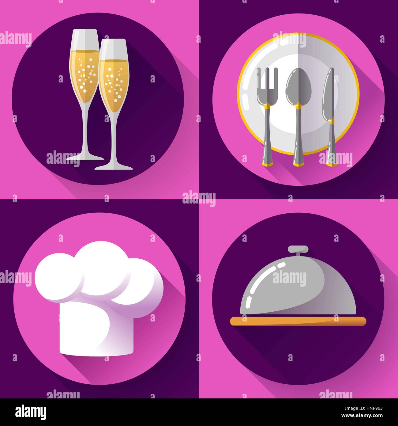 Restaurant Icons Set flach Stil kochen und Küche, Speisen Stock Vektor