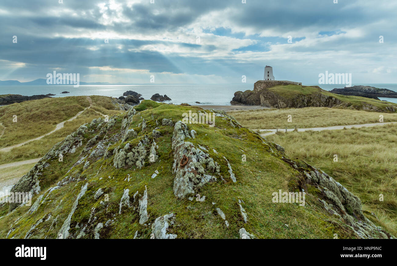 Ansicht von Llanddwyn Island, Anglesey Stockfoto