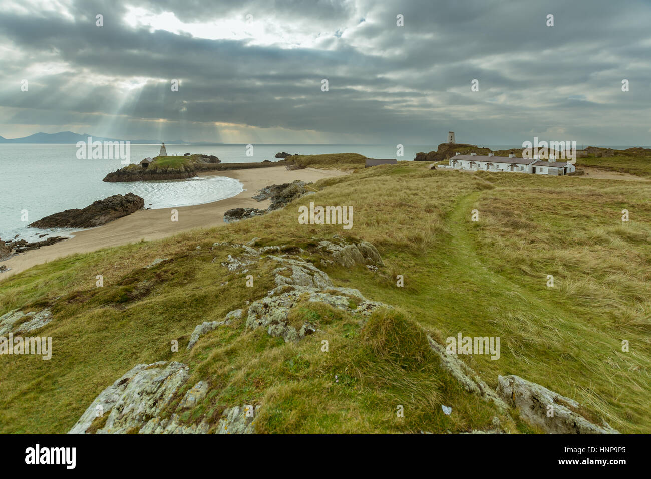 Spektakuläre Beleuchtung auf Llanddwyn Island, Anglesey Stockfoto