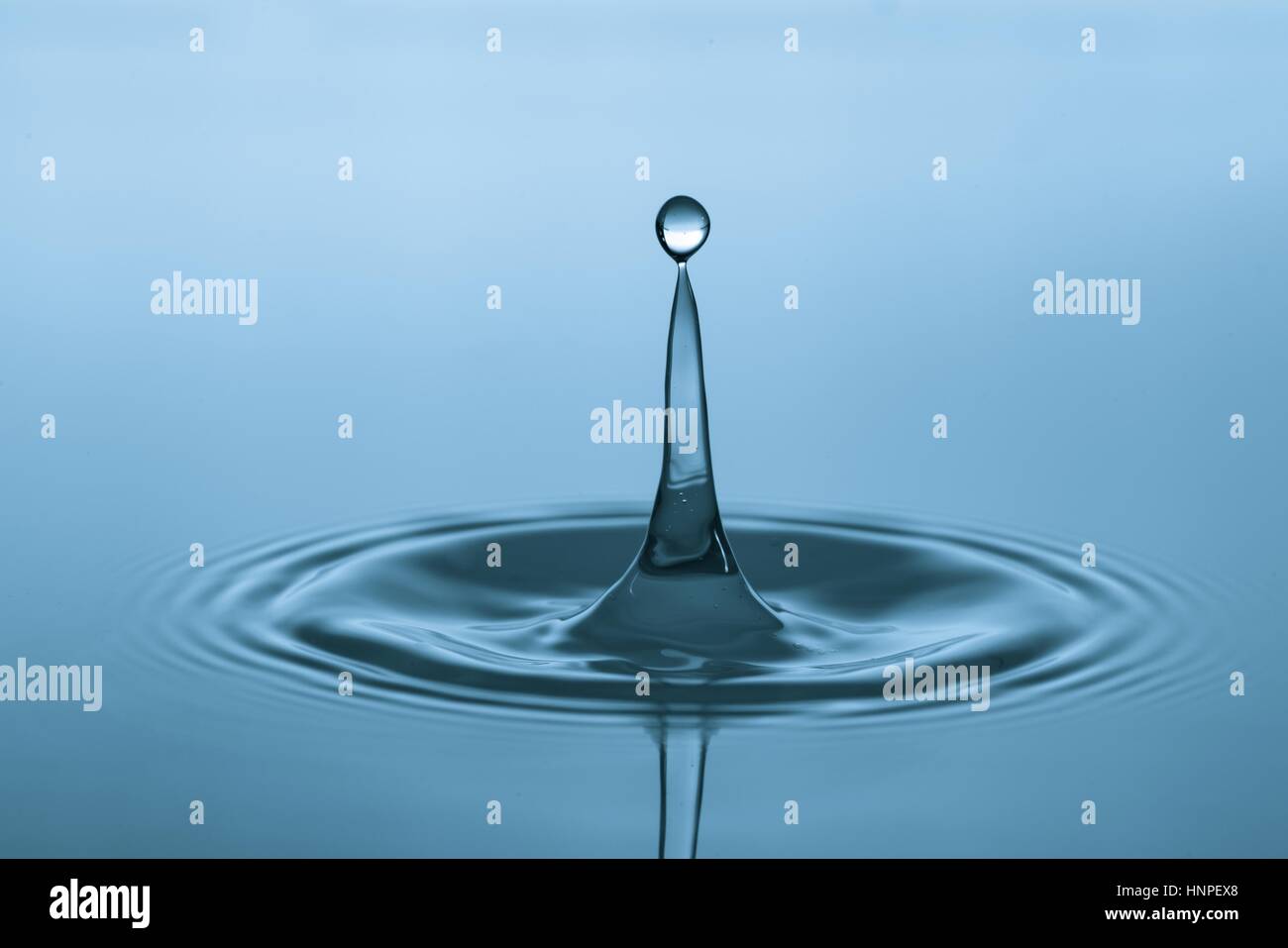 Wassertropfen fallen und tropft auf Wasser-Spiegel. Wasser Tropfen Splash und machen perfekte Kreise auf Oberfläche Stockfoto
