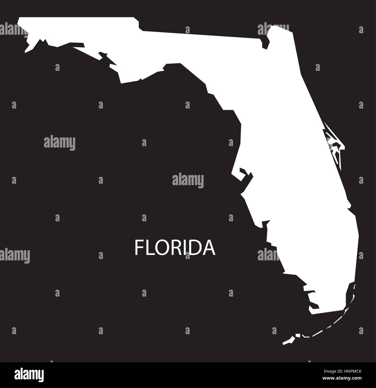 Florida-USA-Karte schwarz invertiert silhouette Stock Vektor