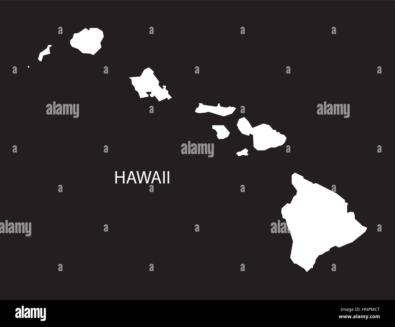 Hawaii-USA-Karte schwarz invertiert silhouette Stock Vektor