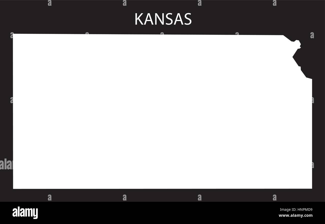 Kansas USA Karte schwarz invertiert silhouette Stock Vektor