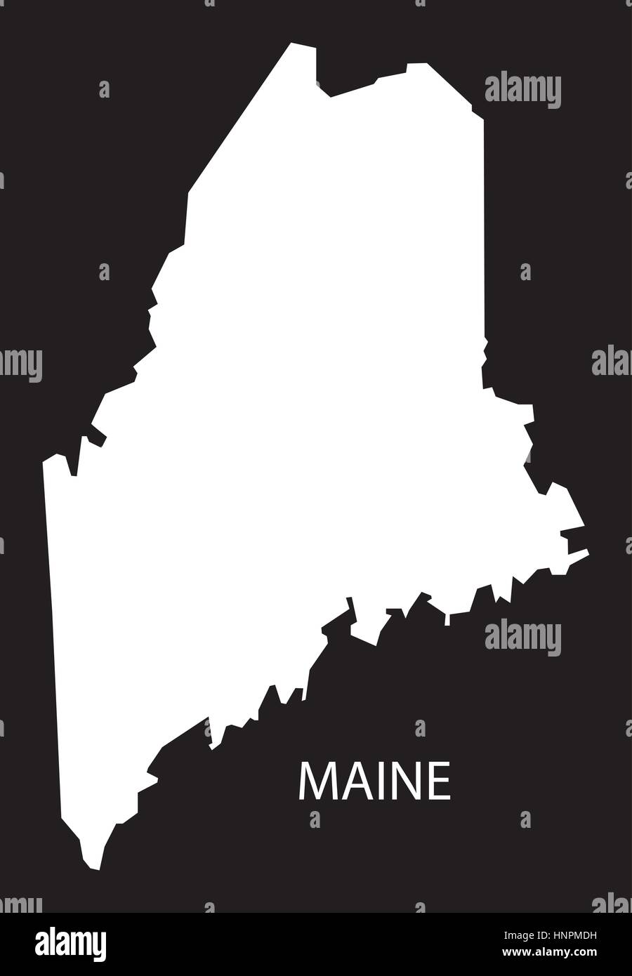 Karte der USA Maine schwarz invertiert silhouette Stock Vektor